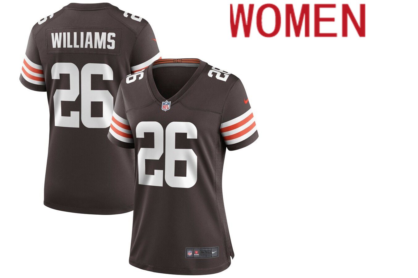Women Cleveland Browns #26 Greedy Williams Nike Brown Game NFL Jersey->women nfl jersey->Women Jersey